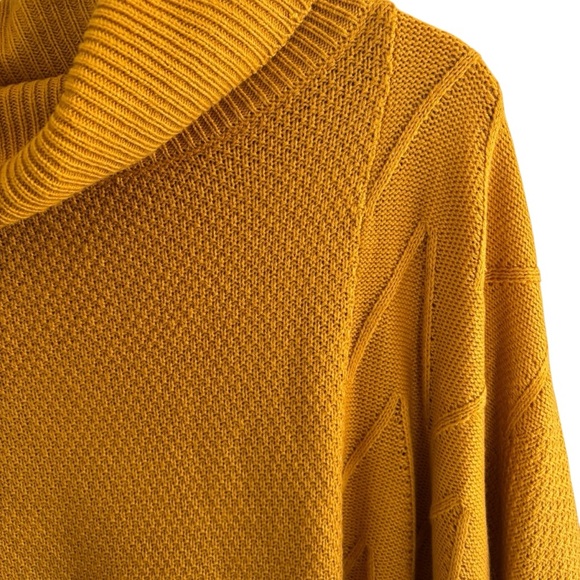 Laurel Grey Mustard Yellow Knit Cowl Neck Poncho Sweater Cozy Fall Layering OS - Picture 7 of 16